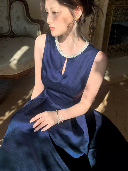Chic A Line Scoop Royal Blue Wedding Guest Dresses Long Prom Formal Dresses AB1852