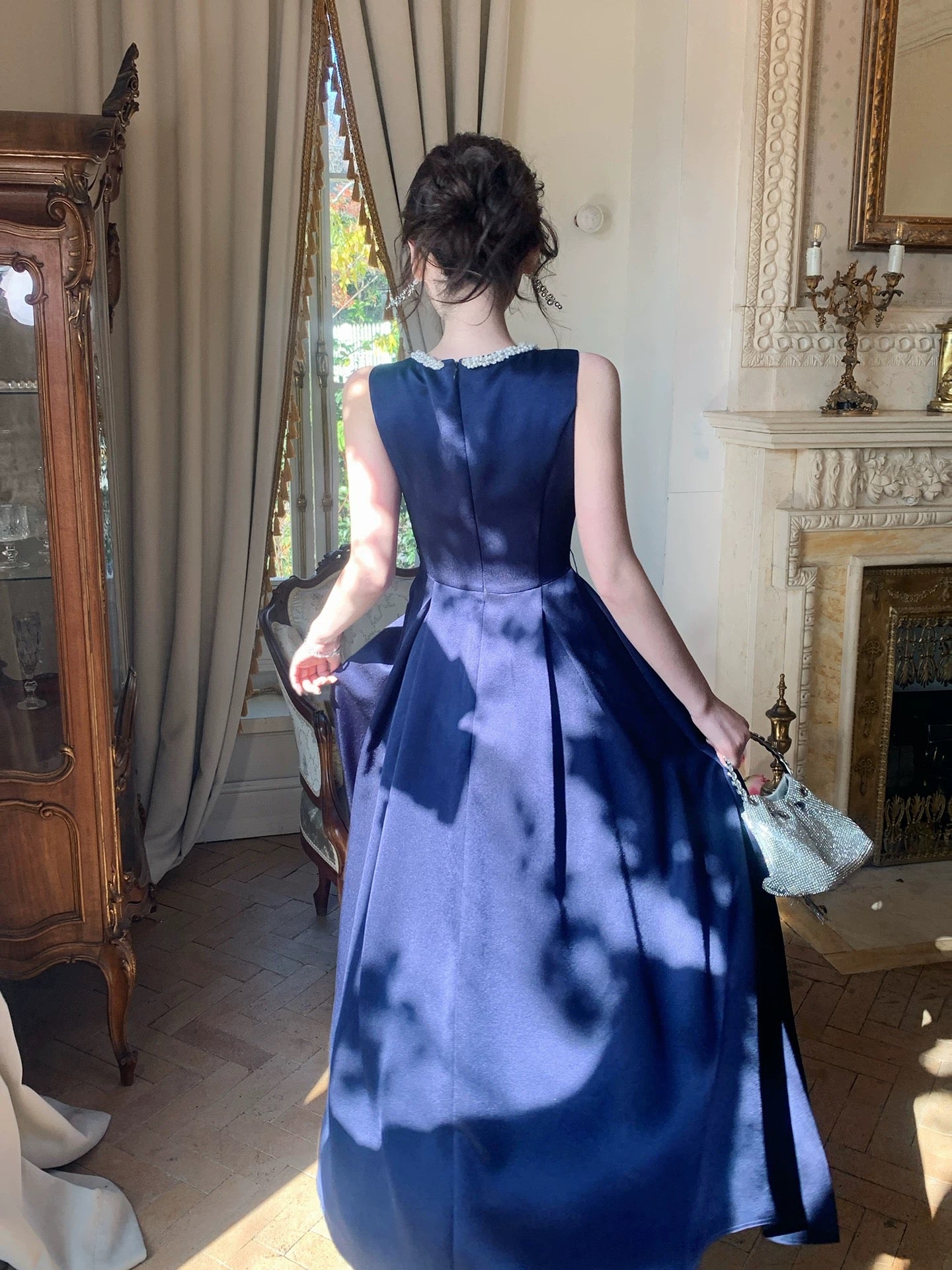 Chic A Line Scoop Royal Blue Wedding Guest Dresses Long Prom Formal Dresses AB1852