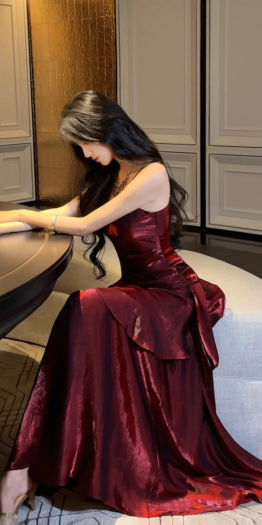 Modest Mermaid Spaghetti Strap Burgundy Wine Red Cruise Ship Formal Night Evening Dresses 21st Long Birthday Outfit RB3882