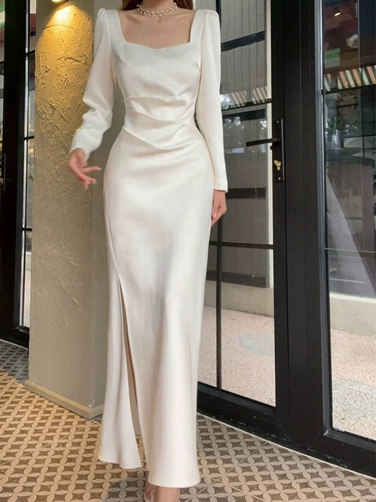 French Style Mermaid Square With Long Sleeves Spring Summer Event Outfits Wedding Guest Dresses RB3883