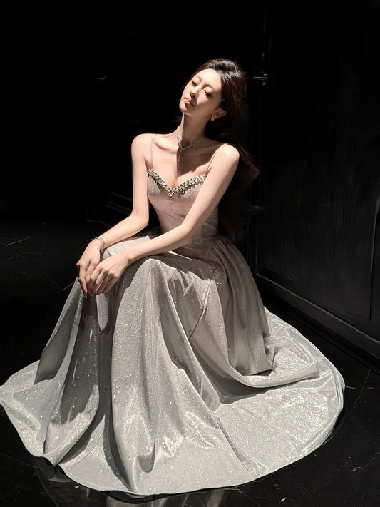 Modest A Line Spaghetti Strap Sequin Cruise Ship Formal Night Evening Dresses 21st Long Birthday Outfit RB3884