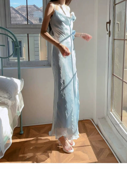 Elegant 2026 Sheath Spaghetti Straps Ice Blue With Split Semi Formal Summer Garden Beach Spring Event Outfits Wedding Guest Dresses RB4936