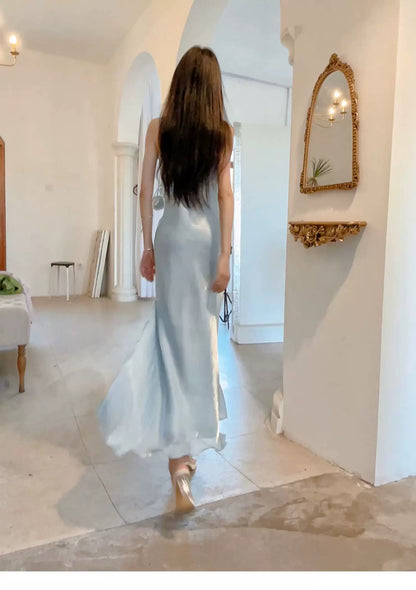Elegant 2026 Sheath Spaghetti Straps Ice Blue With Split Semi Formal Summer Garden Beach Spring Event Outfits Wedding Guest Dresses RB4936