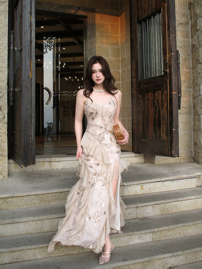 Classy 2026 Mermaid Spaghetti Straps Champgane Outdoor Semi Formal Summer Garden Beach Spring Event Outfits Wedding Guest Dresses RB4937