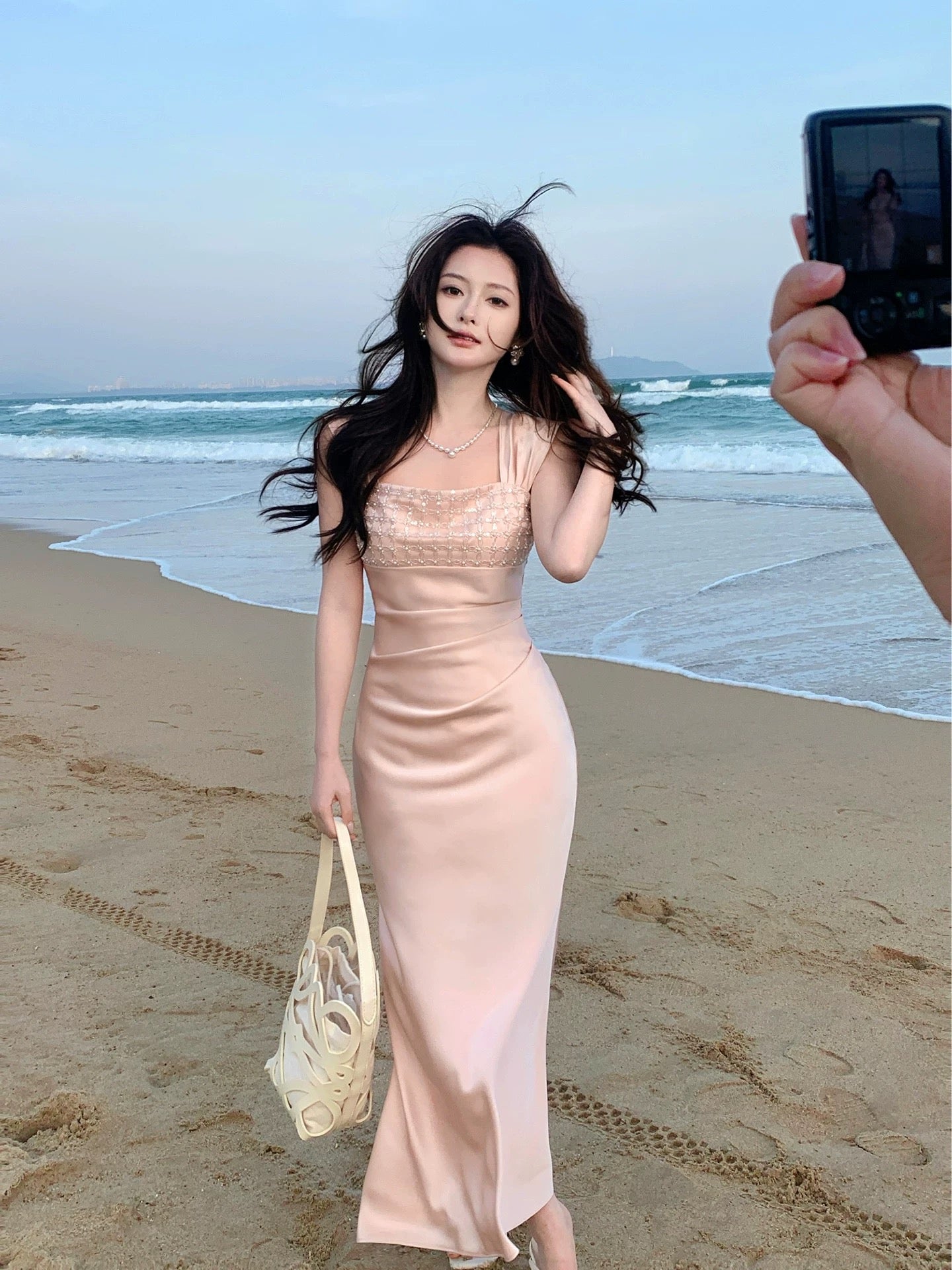 Artistic Sheath Square Neck Sleeveless Pink Satin Outdoor Semi Formal Summer Garden Beach Spring Event Outfits Wedding Guest Dresses RB4945