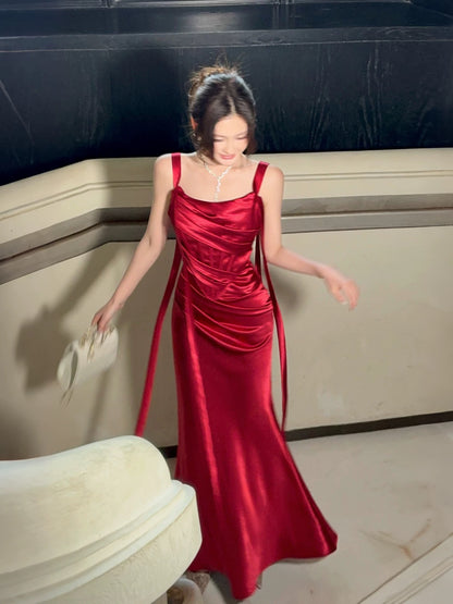 Artistic Sheath Square Neck Red Sleeveless Outdoor Semi Formal Summer Garden Beach Event Outfits Wedding Guest Dresses RB4948