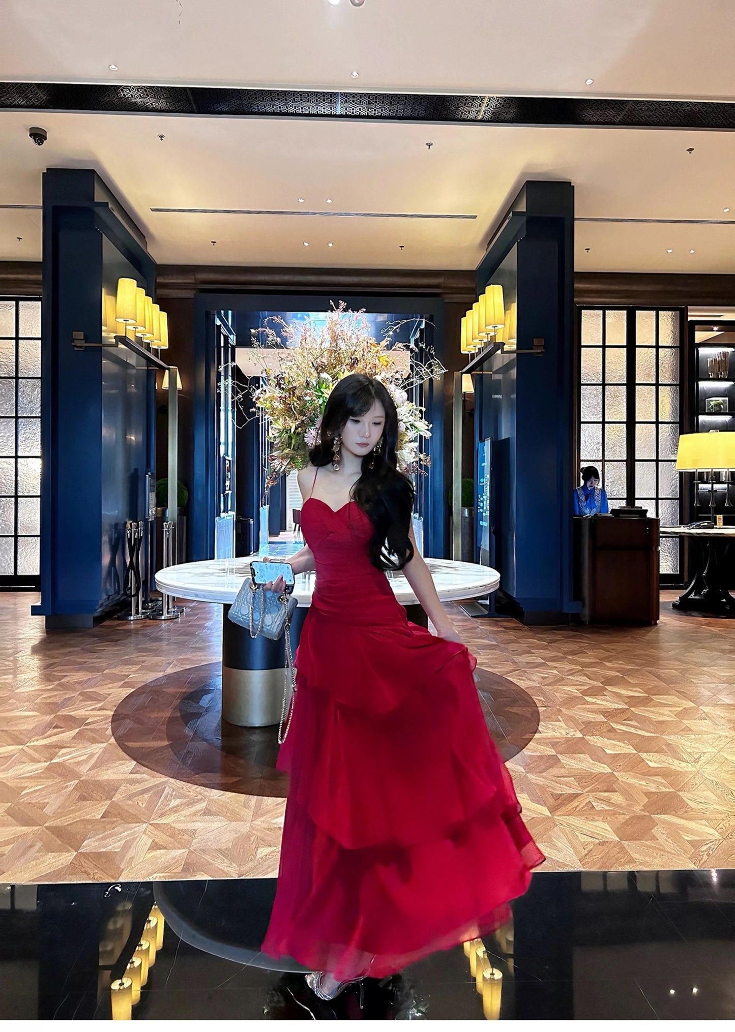 Boho-chic Mermaid Spaghetti Straps Red Chiffon Layers Semi Formal Summer Garden Beach Spring Event Outfits Wedding Guest Dresses RB4950