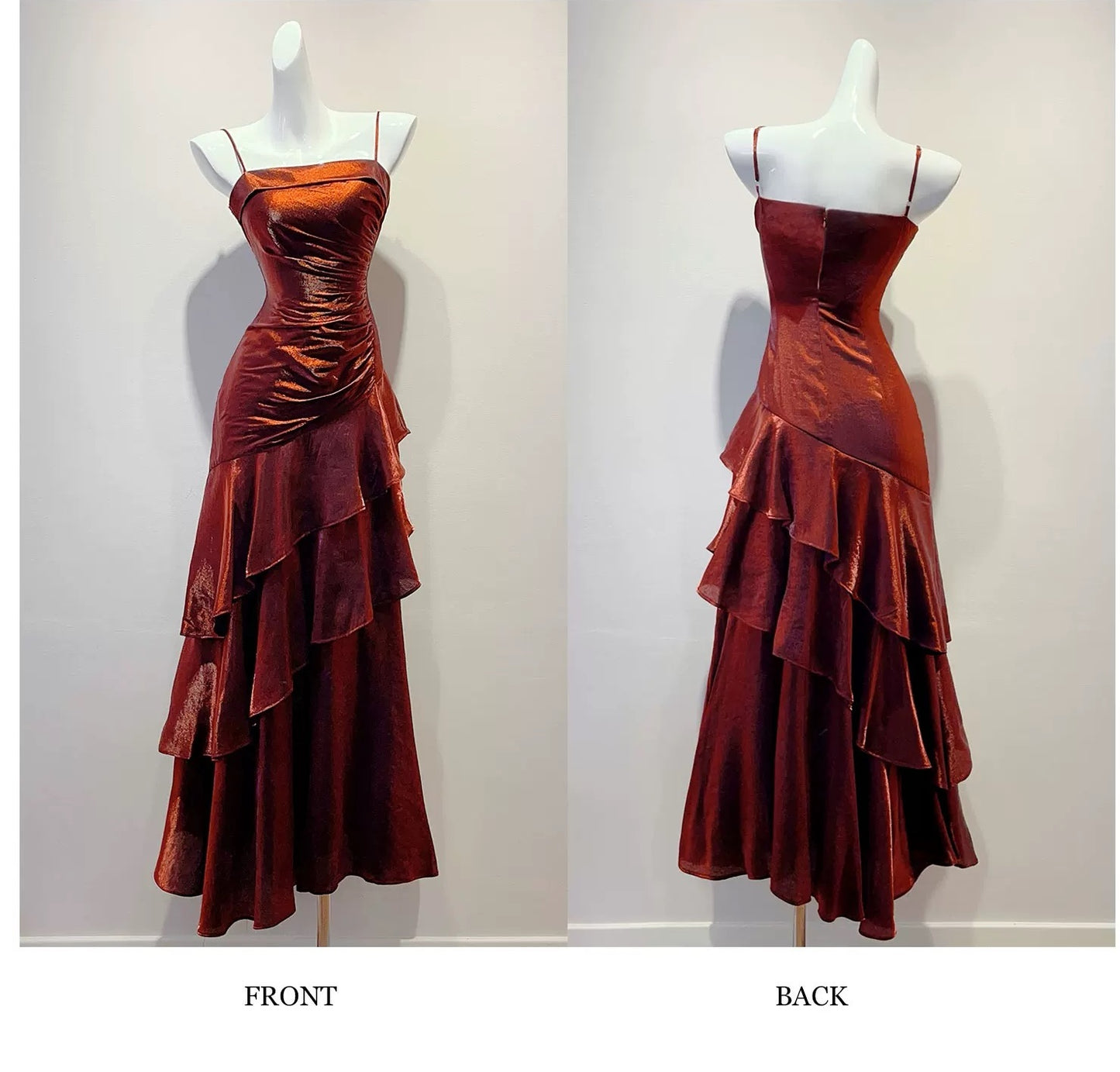 Artistic Mermaid Spaghetti Strap Burgundy Sleeveless Outdoor Semi Formal Summer Garden Beach Event Outfits Wedding Guest Dresses RB4953