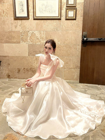 Free-Spirited A Line Spaghetti Straps With Bow Semi Formal Summer Garden Beach Spring Event Outfits Wedding Guest Dresses RB4954