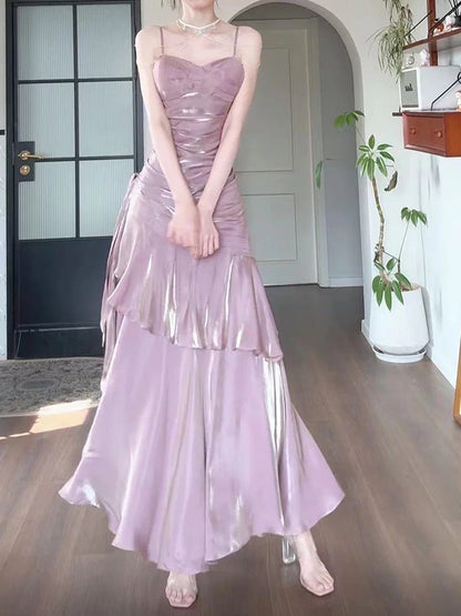 Free-Spirited Mermaid Spaghetti Straps Lilac With Layers Ruffled Semi Formal Summer Garden Beach Spring Event Outfits Wedding Guest Dresses RB4957