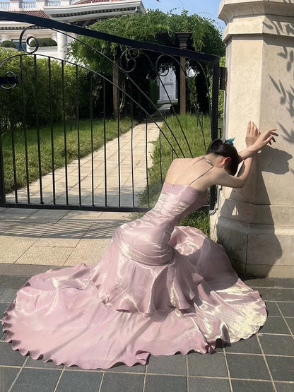 Free-Spirited Mermaid Spaghetti Straps Lilac With Layers Ruffled Semi Formal Summer Garden Beach Spring Event Outfits Wedding Guest Dresses RB4957