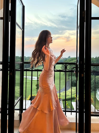 Free-Spirited Mermaid Spaghetti Straps Lilac With Layers Ruffled Semi Formal Summer Garden Beach Spring Event Outfits Wedding Guest Dresses RB4957
