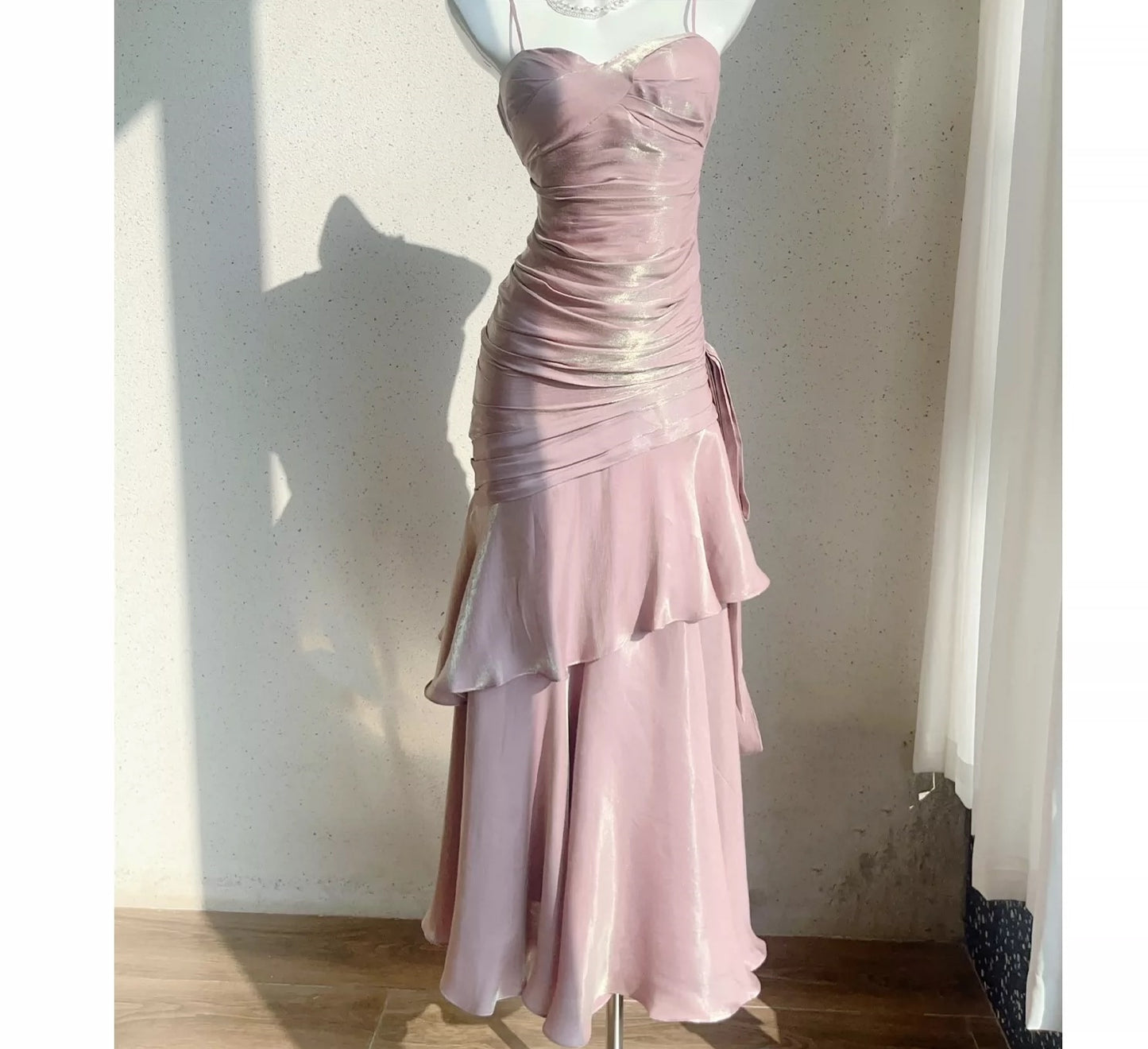 Free-Spirited Mermaid Spaghetti Straps Lilac With Layers Ruffled Semi Formal Summer Garden Beach Spring Event Outfits Wedding Guest Dresses RB4957