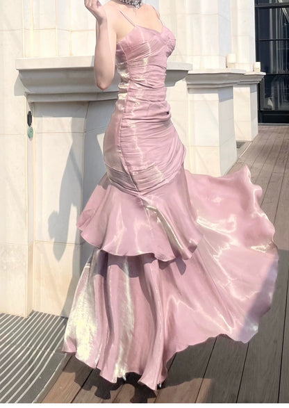 Free-Spirited Mermaid Spaghetti Straps Lilac With Layers Ruffled Semi Formal Summer Garden Beach Prom Event Outfits Wedding Guest Dresses RB4958
