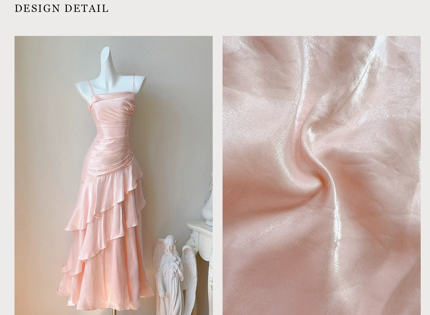 Free-Spirited Mermaid Spaghetti Straps Blush Pink With Layers Ruffled Semi Formal Summer Garden Beach Prom Event Outfits Wedding Guest Dresses RB4959