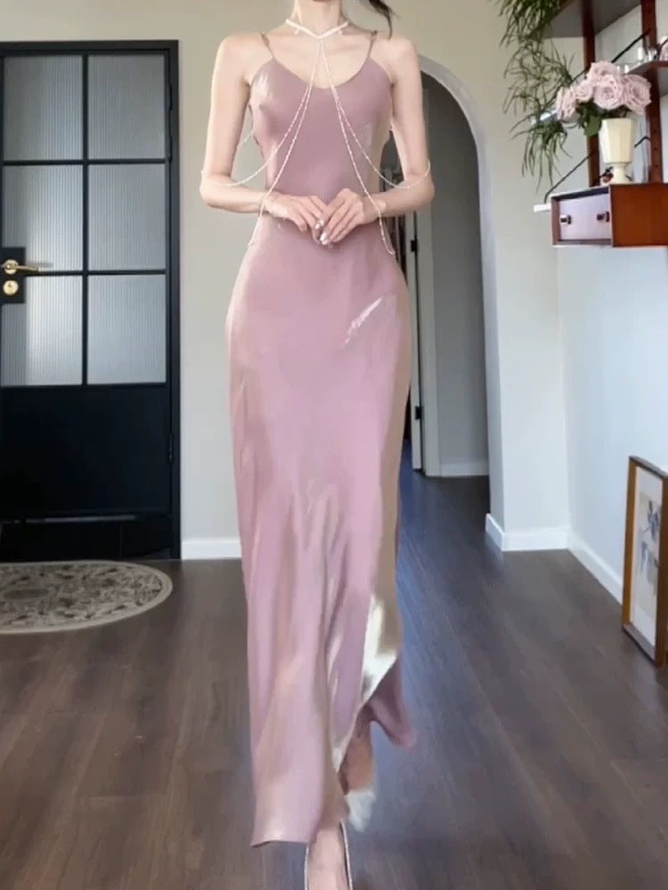 Simple Sheath Spaghetti Straps Semi Formal Summer Garden Beach Spring Event Outfits Pink Wedding Guest Dresses RB4972