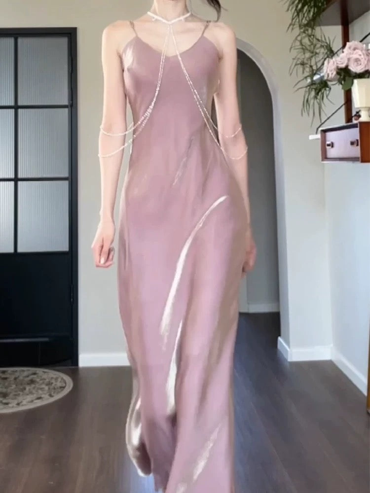 Simple Sheath Spaghetti Straps Semi Formal Summer Garden Beach Spring Event Outfits Pink Wedding Guest Dresses RB4972