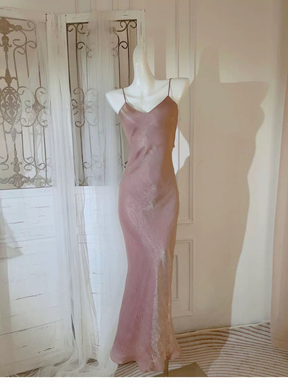 Simple Sheath Spaghetti Straps Semi Formal Summer Garden Beach Spring Event Outfits Pink Wedding Guest Dresses RB4972