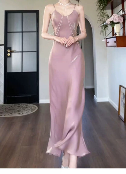 Minimalist Solid Swing Midi Dress Sheath Spaghetti Straps Semi Formal Summer Garden Beach Spring Pink Wedding Guest Dresses RB4973
