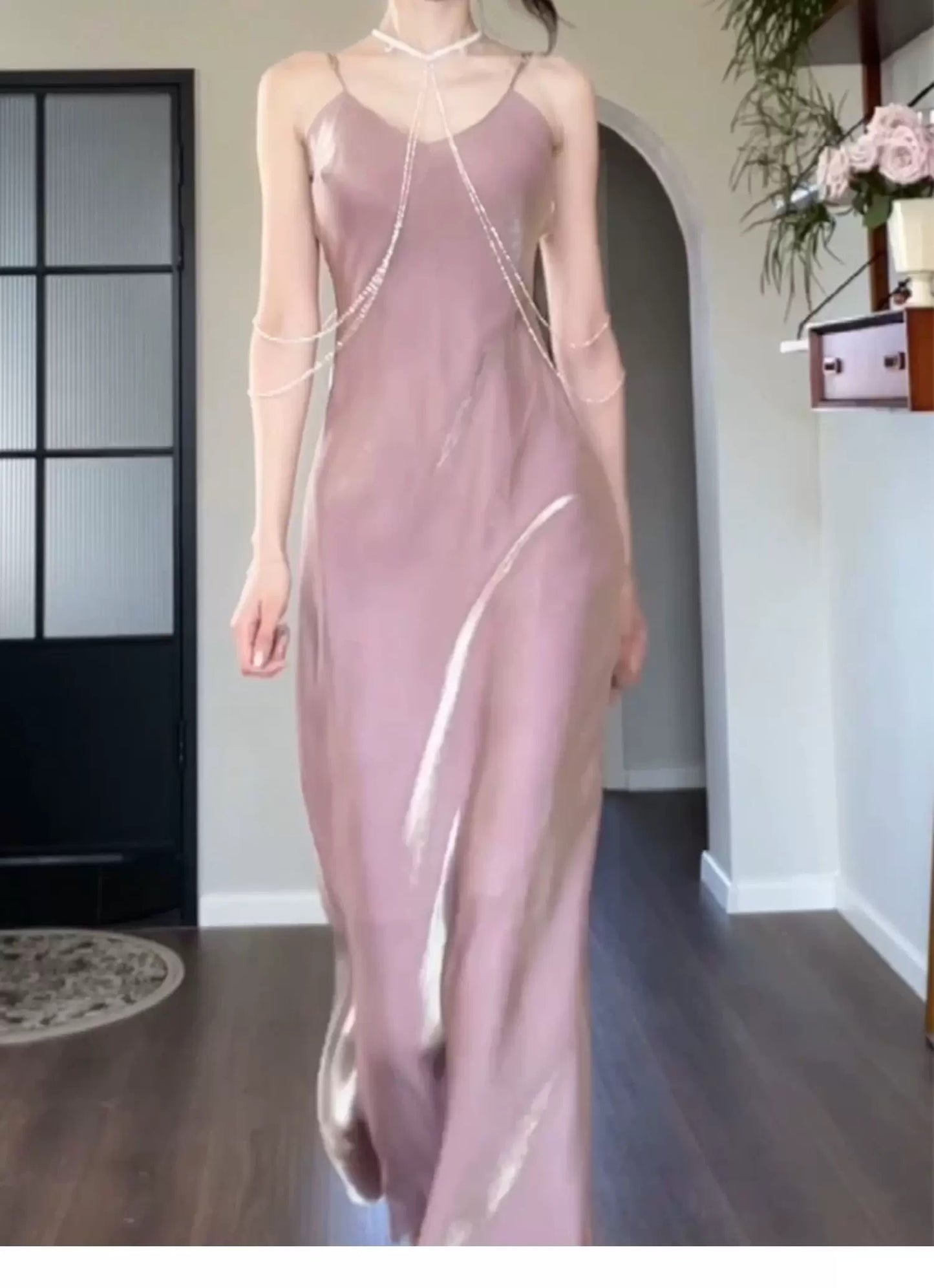 Minimalist Solid Swing Midi Dress Sheath Spaghetti Straps Semi Formal Summer Garden Beach Spring Pink Wedding Guest Dresses RB4973