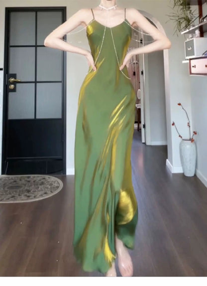 Minimalist Solid Swing Midi Dress Sheath Spaghetti Straps Semi Formal Summer Garden Beach Spring Green Wedding Guest Dresses RB4974