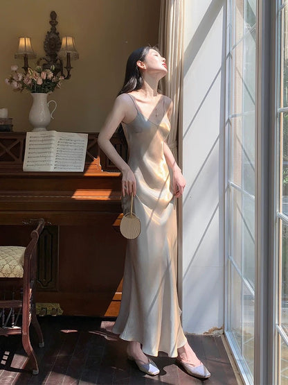Minimalist Solid Swing Midi Dress Sheath Spaghetti Straps Semi Formal Summer Garden Beach Spring Green Wedding Guest Dresses RB4974