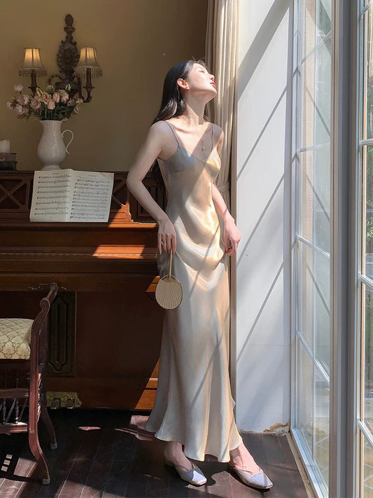 Minimalist Solid Swing Midi Dress Sheath Spaghetti Straps Semi Formal Summer Garden Beach Spring Green Wedding Guest Dresses RB4974