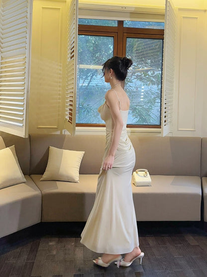 Timeless Mermaid Spaghetti Strap Ivory Date Night Outfit With Ruffled Outdoor Semi Formal Garden Beach Wedding Guest Dresses RB5017