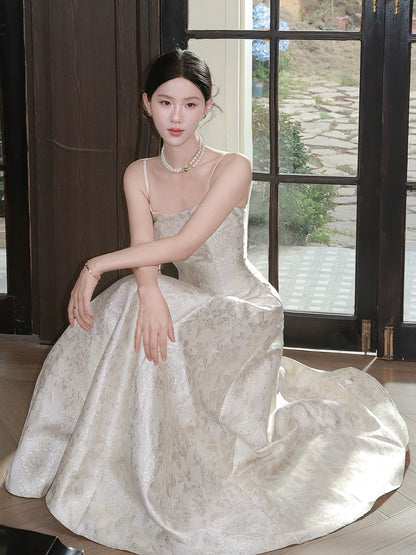 Modest A Line Spaghetti Strap Satin Lace Sleeveless Outdoor Semi Formal Summer Garden Beach Event Outfits Wedding Guest Dresses RB4983