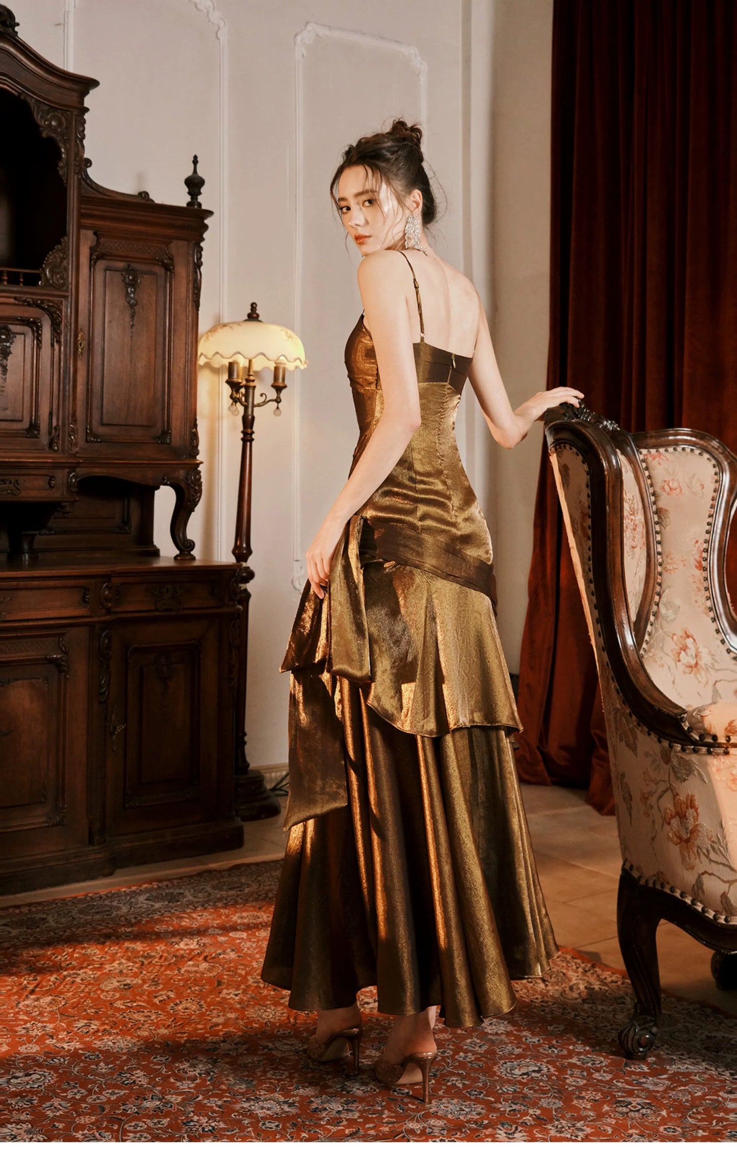 Simple Mermaid Spaghetti Strap Brown Sleeveless Outdoor Semi Formal Summer Garden Beach Event Outfits Wedding Guest Dresses RB4995