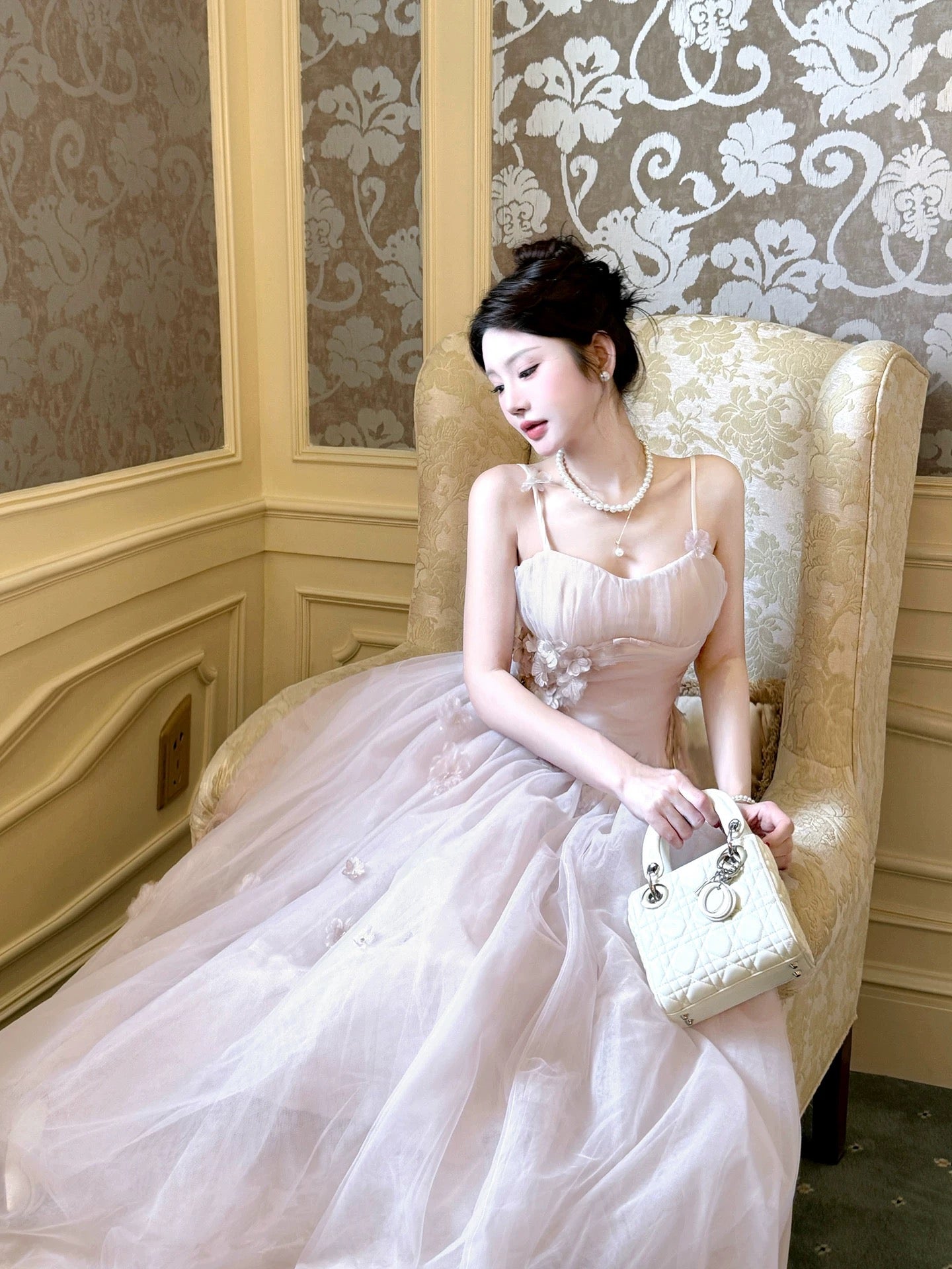 Elegant A line Spaghetti Strap Lilac Tulle Full-hem Maxi Semi Formal Garden Date Night Outfit Wedding Guest Dresses RB5037