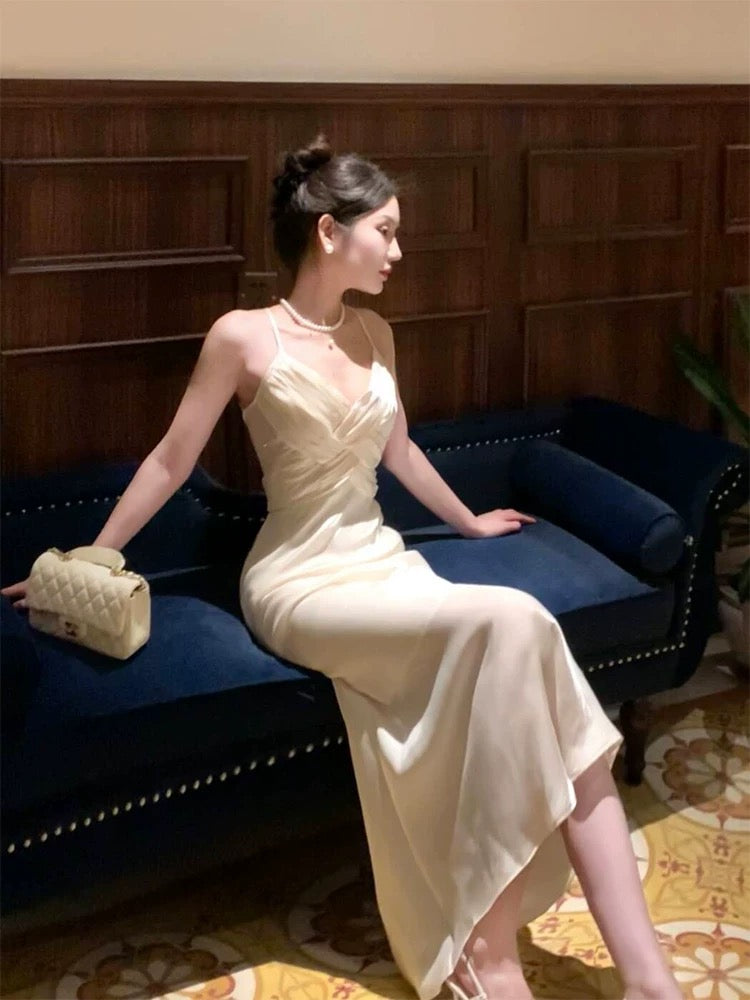 Sexy Mermaid Spaghetti Strap White Chiffon Sleeveless Date Night Outfit Outdoor Semi Formal Long Wedding Guest Dresses RB5039