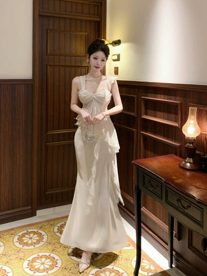Simple Mermaid Sweetheart Chiffon With Ruffled Sleeveless Date Night Outfits Outdoor Semi Formal Long Wedding Guest Dresses RB5054