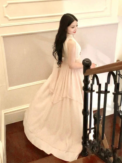Timeless A line High Neck Chiffon With Ruffled Outdoor Semi Formal Garden Beach Event Outfits Wedding Guest Dresses RB5057