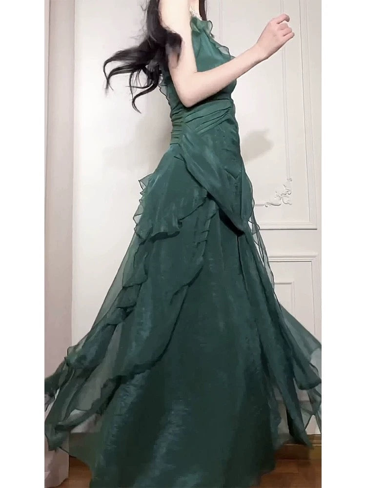 Princess Women's A Line Spaghetti Strap Dark Green Maxi Dress Strap Sleeveless Date Night Outfits Outdoor Semi Formal Wedding Guest Dresses RB5075