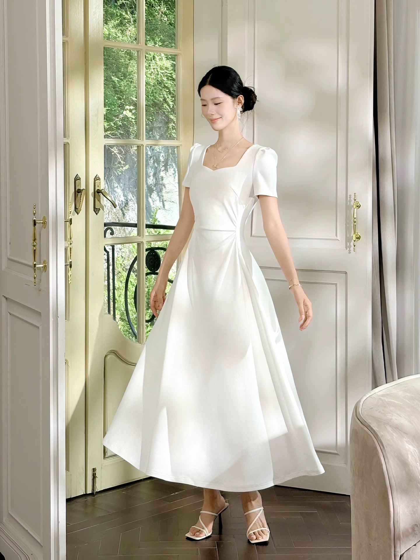 Princess Women's A Line Square Neck With Short Sleeves Maxi Dress Date Night Outfits Outdoor Semi Formal Wedding Guest Dresses RB5078