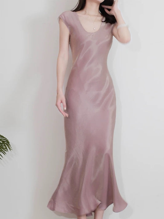 Dazzling Mermaid U Neck Pink With Cap Sleeves Outdoor Semi Formal Garden Beach Event Outfits Wedding Guest Dresses RB5092