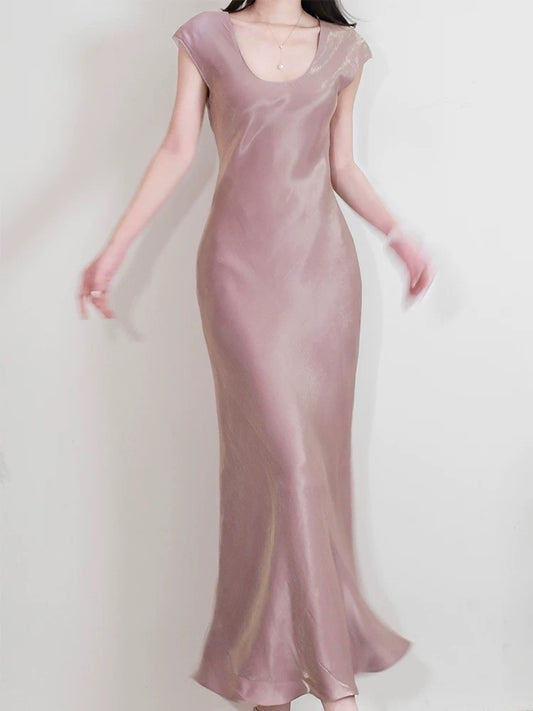 Dazzling Mermaid U Neck Pink With Cap Sleeves Outdoor Semi Formal Garden Beach Event Outfits Wedding Guest Dresses RB5092