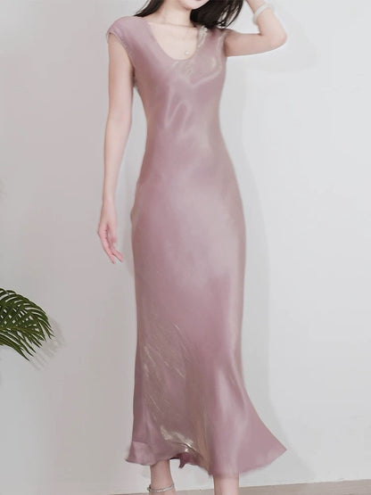 Dazzling Mermaid U Neck Pink With Cap Sleeves Outdoor Semi Formal Garden Beach Event Outfits Wedding Guest Dresses RB5092
