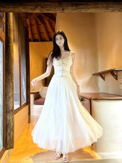 Modest Women's A Line Spaghetti Strap With Ruffled Maxi Dress Date Night Outfits Outdoor Semi Formal Wedding Guest Dresses RB5099