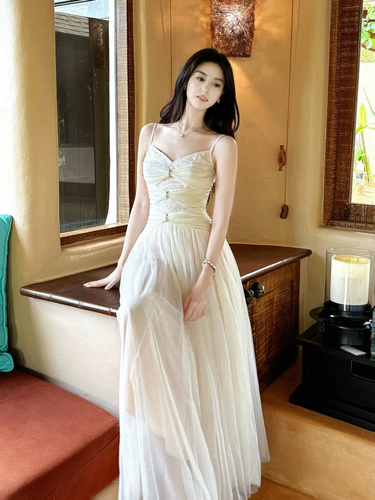 Modest Women's A Line Spaghetti Strap With Ruffled Maxi Dress Date Night Outfits Outdoor Semi Formal Wedding Guest Dresses RB5099