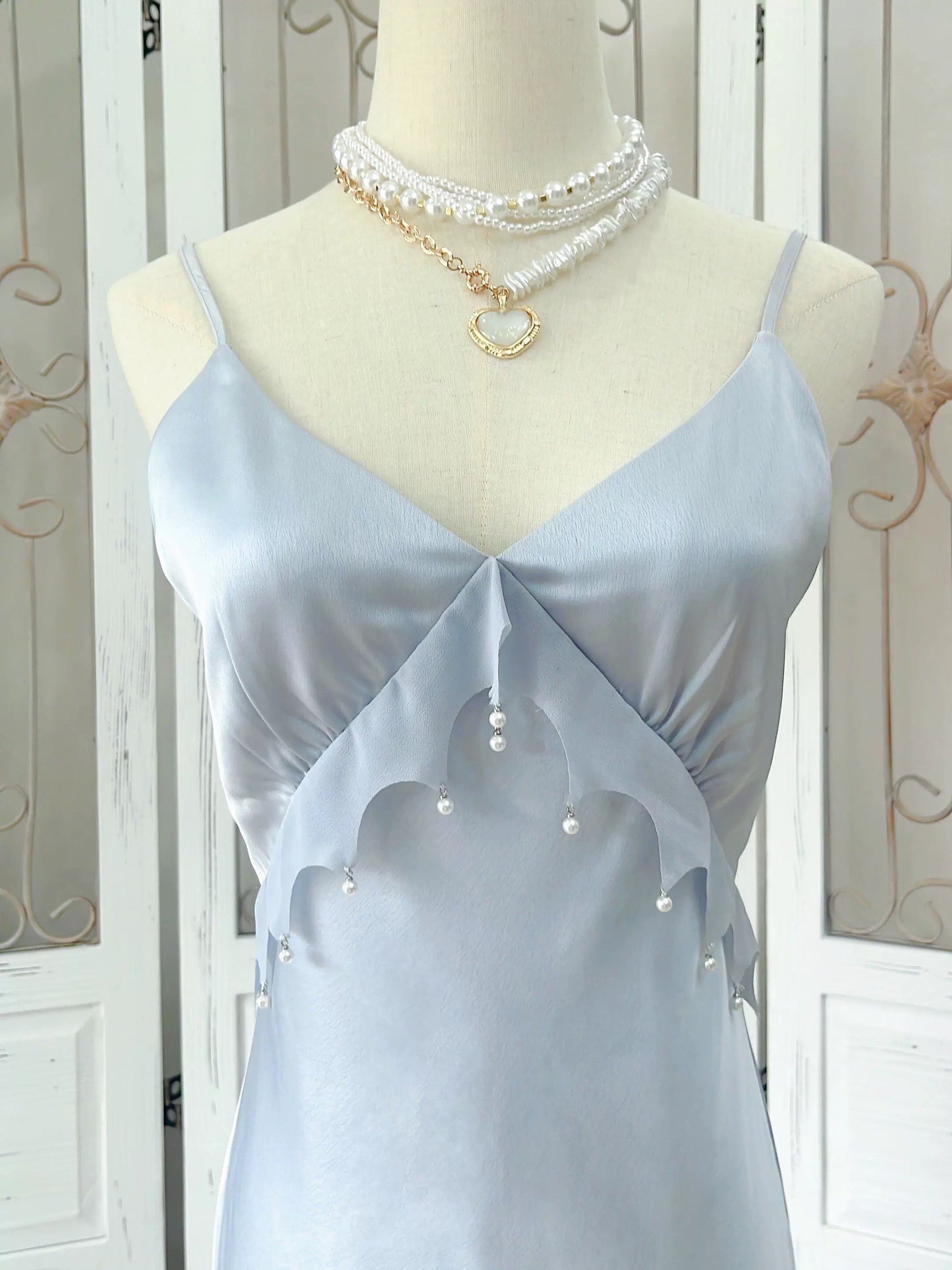 Modest Women's Mermaid Spaghetti Strap Dusty Blue Satin Maxi Dress Date Night Outfits Outdoor Semi Formal Wedding Guest Dresses RB5102