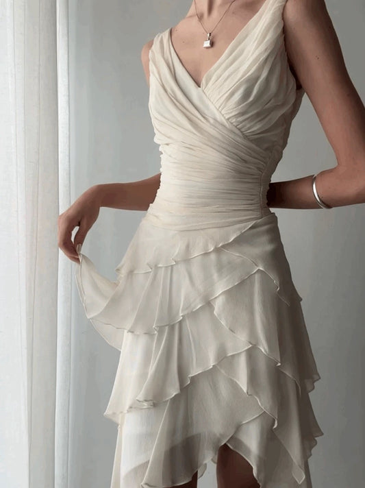 Pretty A line V Neck White Chiffon Mini Short Cocktail Homecoming Dresses Ideas Hoco Outfits RB5101