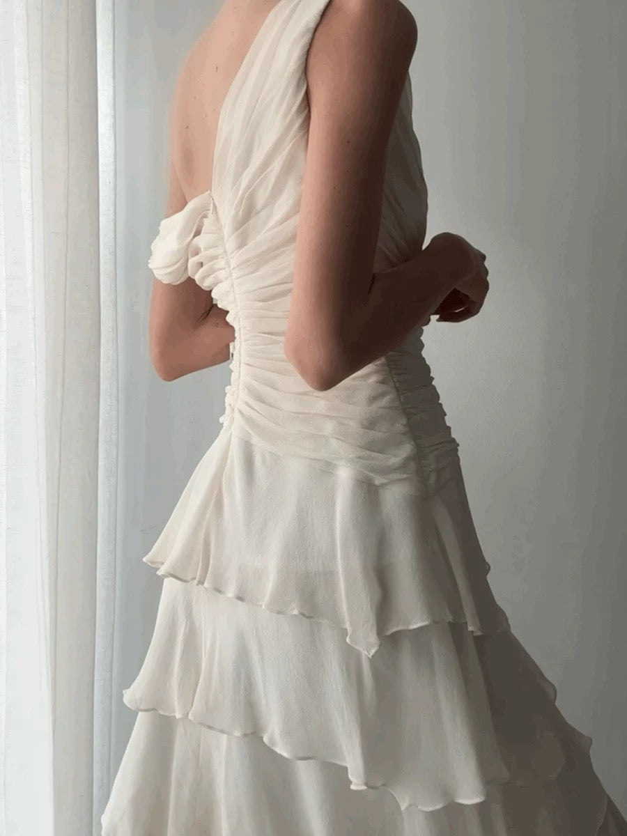 Pretty A line V Neck White Chiffon Mini Short Cocktail Homecoming Dresses Ideas Hoco Outfits RB5101