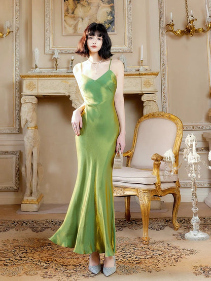 Stylish Mermaid Spaghetti Strap Green Long Floor Length Evening Dresses Inspo Evening Outfits RB5108