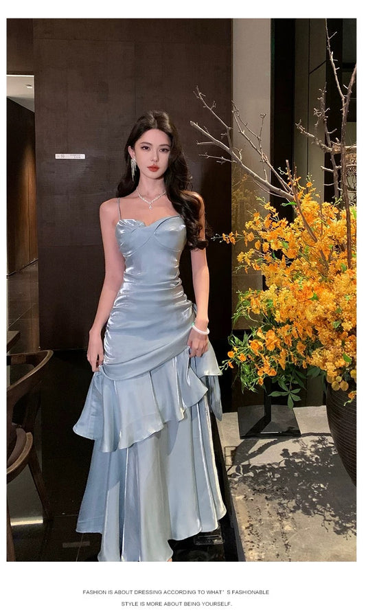 Modest Mermaid Spaghetti Strap Light Sky Blue Cruise Ship Formal Night Evening Dresses 19th Birthday Outfits RB5716
