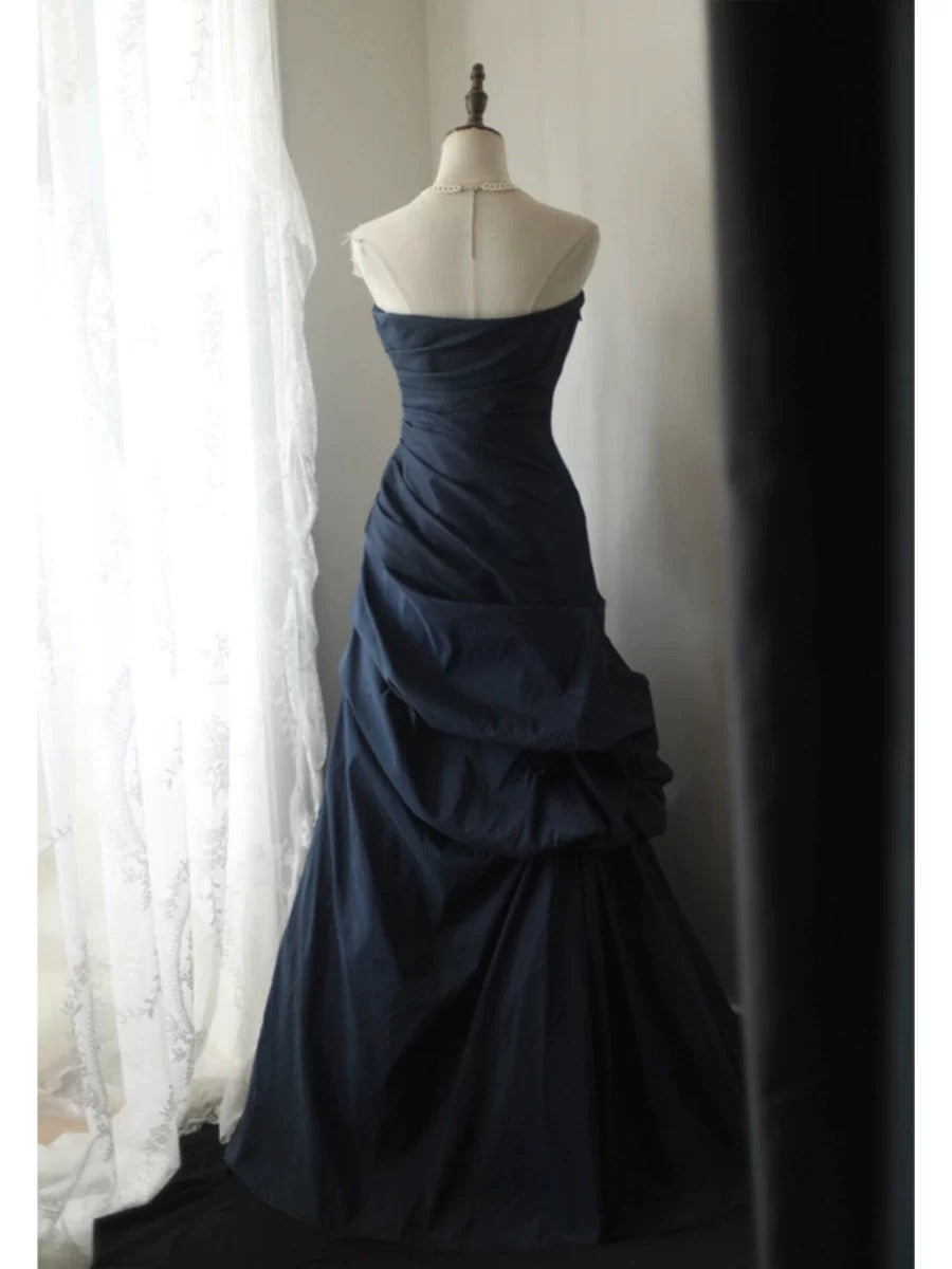 Sexy Mermaid Sweethart Navy Blue Taffeta Long Date Night 18th Birthday Outfits Formal Prom Dresses RB5703