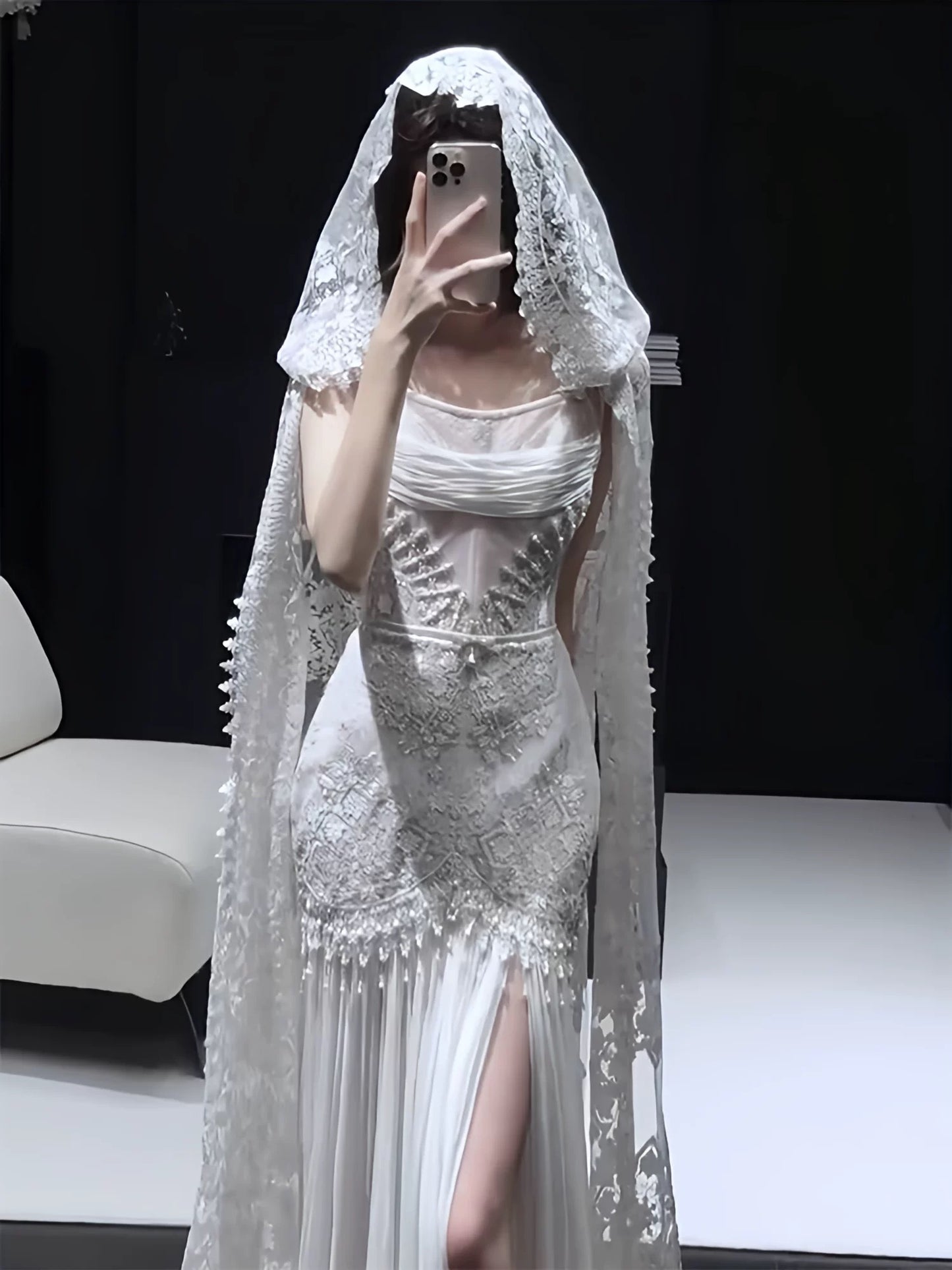 Vintage Mermaid Strapless Chiffon White With Split Brides Gown Bridal Dress Long Wedding Dresses RB5549
