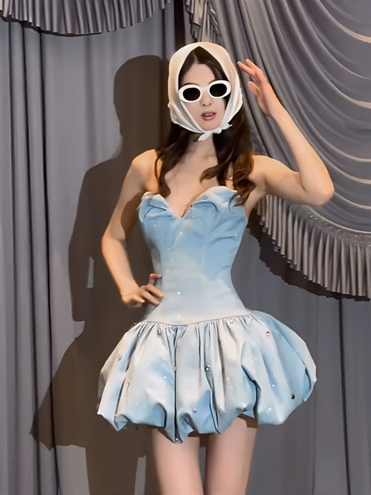 Cute Ball Gown Sweetheart Blue Satin Short Birthday Gown Homecoming Dresses Ideas Hoco Outfits RB5559