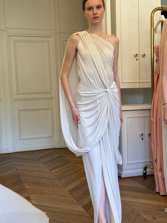 Timeless Mermaid One Shoulder Chiffon White With Ruffled Floor Length Brides Gown Bridal Dress Wedding Dresses RB5563